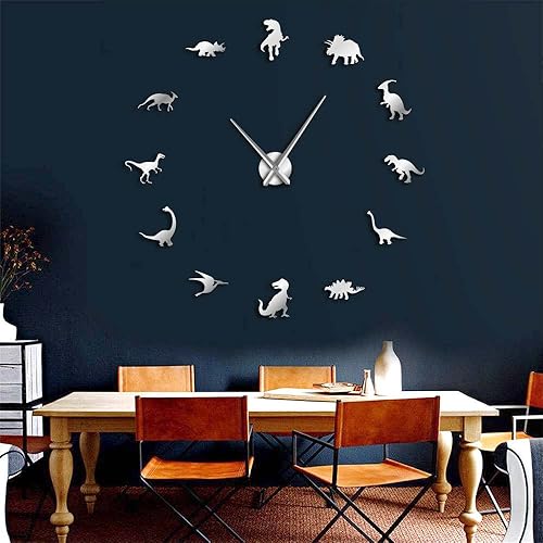 Miniatura 3 de The Geeky Days Jurassic Dinosaurs - Reloj de pared grande T-Rex DIY para decoración de habitación de niños, reloj de pared gigante sin marco, reloj