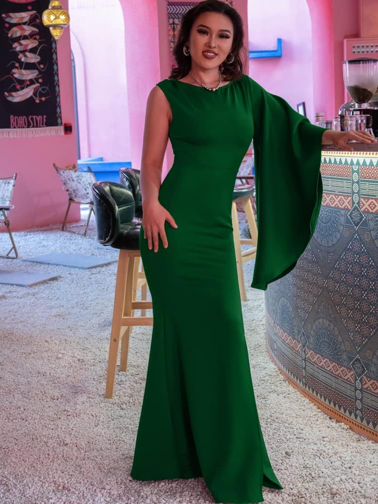 YMDUCH Women's Elegant One Bell Sleeve Side Split Long Paty Mermaid Formal Dress - Image 4