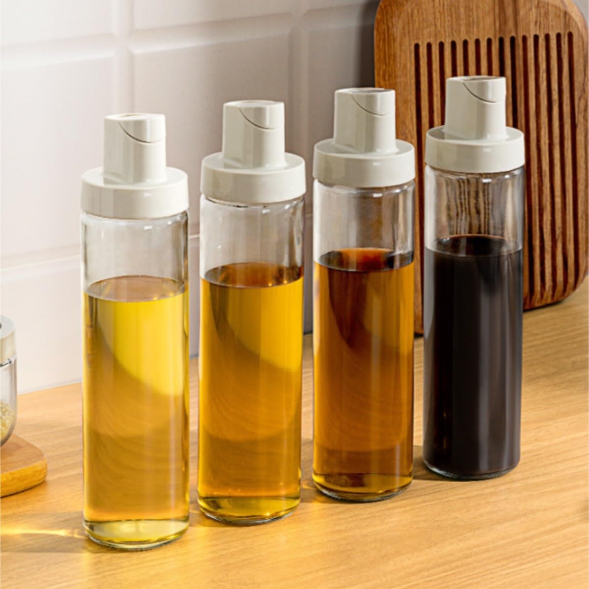 Bottiglia Dispenser Per Olio D'Oliva Set Di 4 Bottiglie For Condimenti Da Cucina For Uso Domestico, A Prova Di Perdite, In Vetro, For Olio Di Sesamo, Vino Da Cucina, Barattolo For Olio Per Cucina E Ba