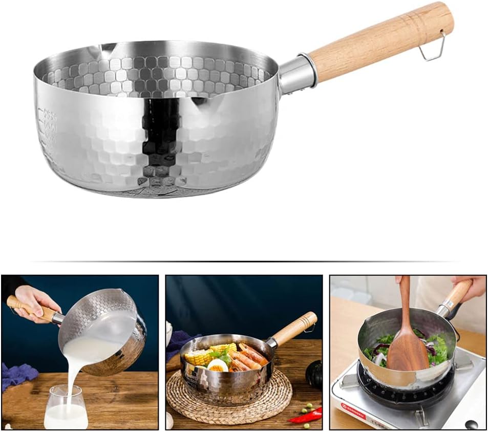 DOITOOL Stainless Steel Yukihira Pan Traditional Japanese Saucepan with Wood Handle Milk Sauce