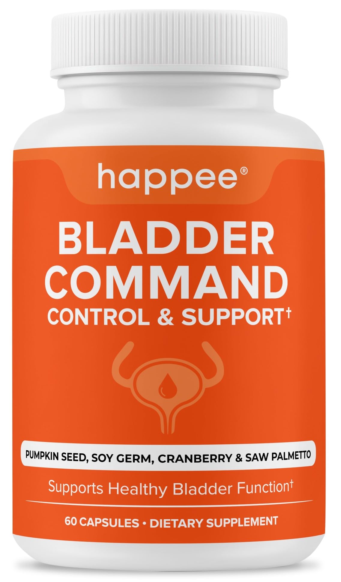 Happee Bladder Control Supplement for Women & Men - Pumpkin Seed Extract, Soy Germ, Saw Palmetto & Cranberry Blend - Bladder Support for Urinary Frequency, Leaks & Urgency - 60 Capsules