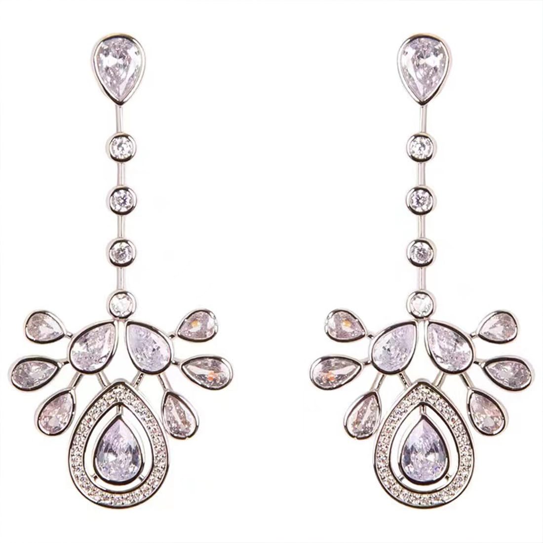 Miancheng Pendientes largos de plata de ley 925 con circonitas cúbicas para mujeres, niñas, novias, damas de honor (pendientes de boda), 52 mm, Circonita cúbica