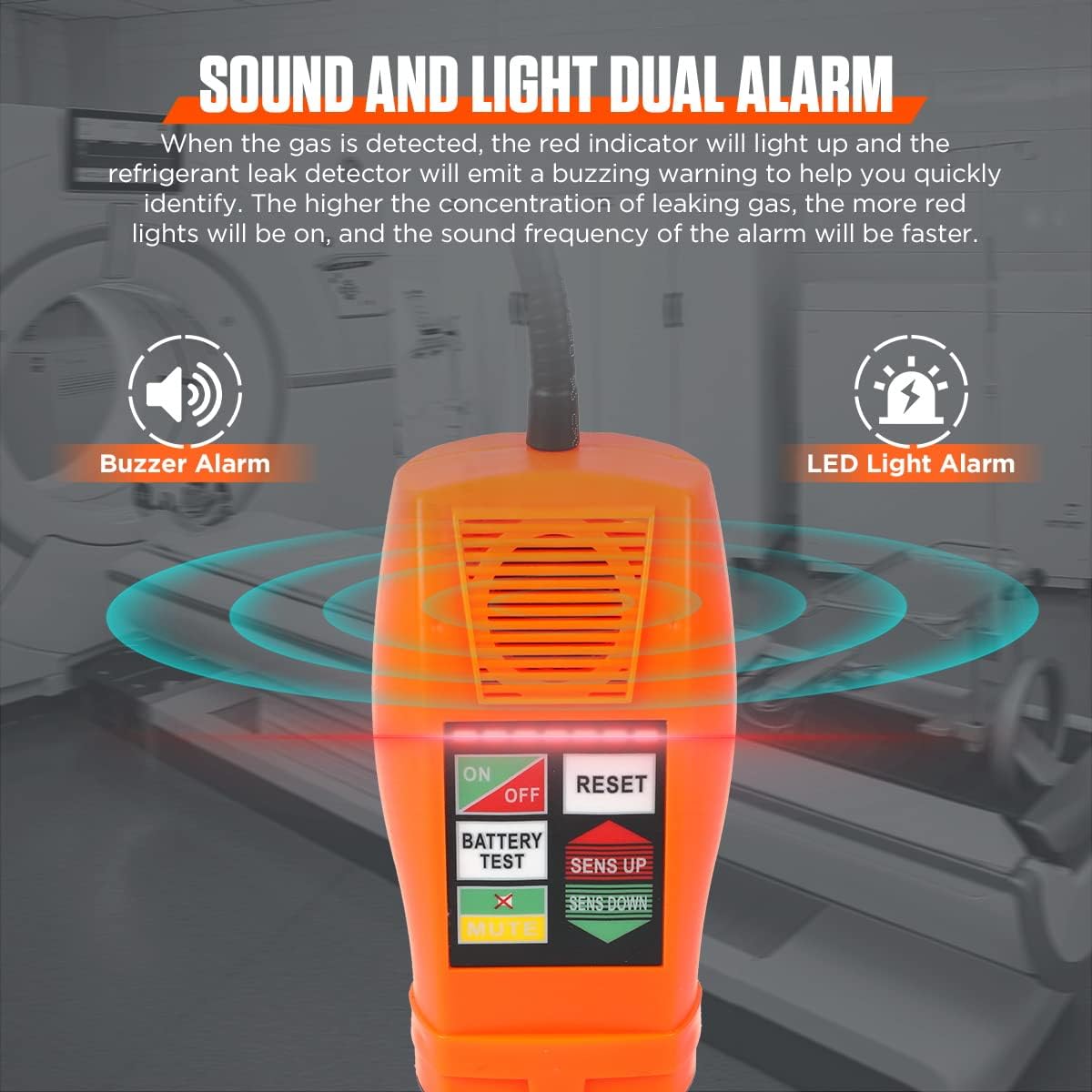 Refrigerant Leak Detector HVAC R134A R410A R22 Freon Leak Detector 6 Adjustable Sensitivity Halogen Gas Leak Detector, AC Sniffer with Environment Reset Function, Sound & Light Alarm, 14" Probe Tube