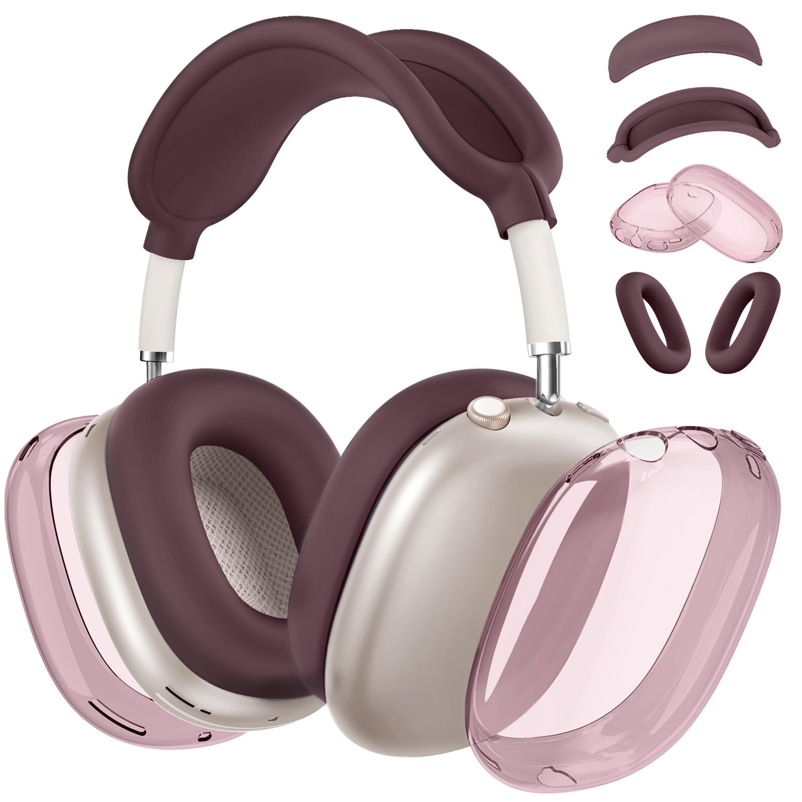 [4 in 1] Silicone Case Cover for AirPods Max, Clear Soft TPU Ear Cups Cover/Ear Pad Case Covers/Headband Covers Transparent Accessories for Apple