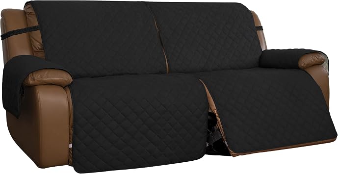 Easy-Going Oversized Loveseat Recliner Cover, Reversible Couch Cover for Double Recliner, Split Sofa Cover for Each Seat with Elastic Straps for Kids, Dogs, PetsOversized 2 Seater, Black/Beige