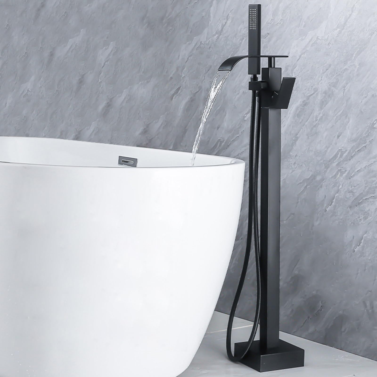 ZYCHSJXA Bath Shower Mixer Tap Black Freestanding Brass Taps Bathroom Waterfall 360 Swivel Spout Bathtub Faucet