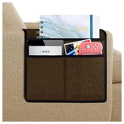 Joywell Sofa Armrest Organizer, Remote Control Holder for Recliner Couch, Arm Chair Caddy with 3 Pockets for Magazine, Tablet, Phone, iPad, Chocolate