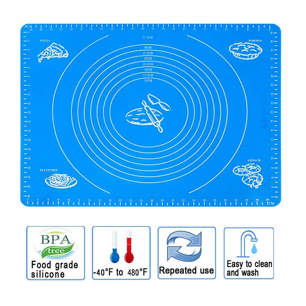 Silikon-Backmatte, wiederverwendbar, antihaftbeschichtet, zum Ausrollen von Gebäck mit Maßen, Liner Hitzebeständigkeit Tischunterlage, Backbrett, BPA-frei, leicht zu reinigen Baking Mats 25"x18"