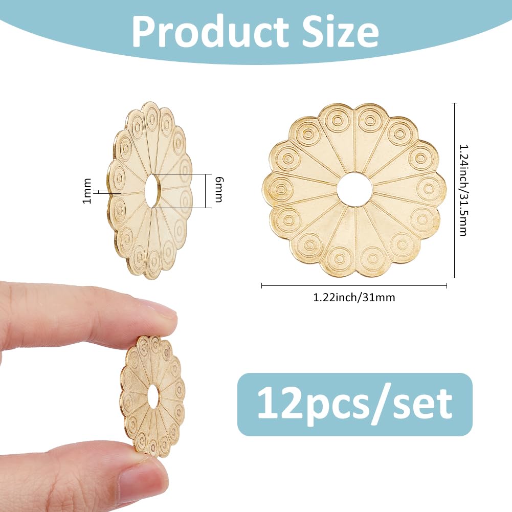 SUPERFINDINGS 12Pcs Brass Backplate Washers 3cm Classical Furniture Decoration Gasket Flower Hardware Accessories for Box Handles Knobs Furniture Cabinet Golden - Image 2