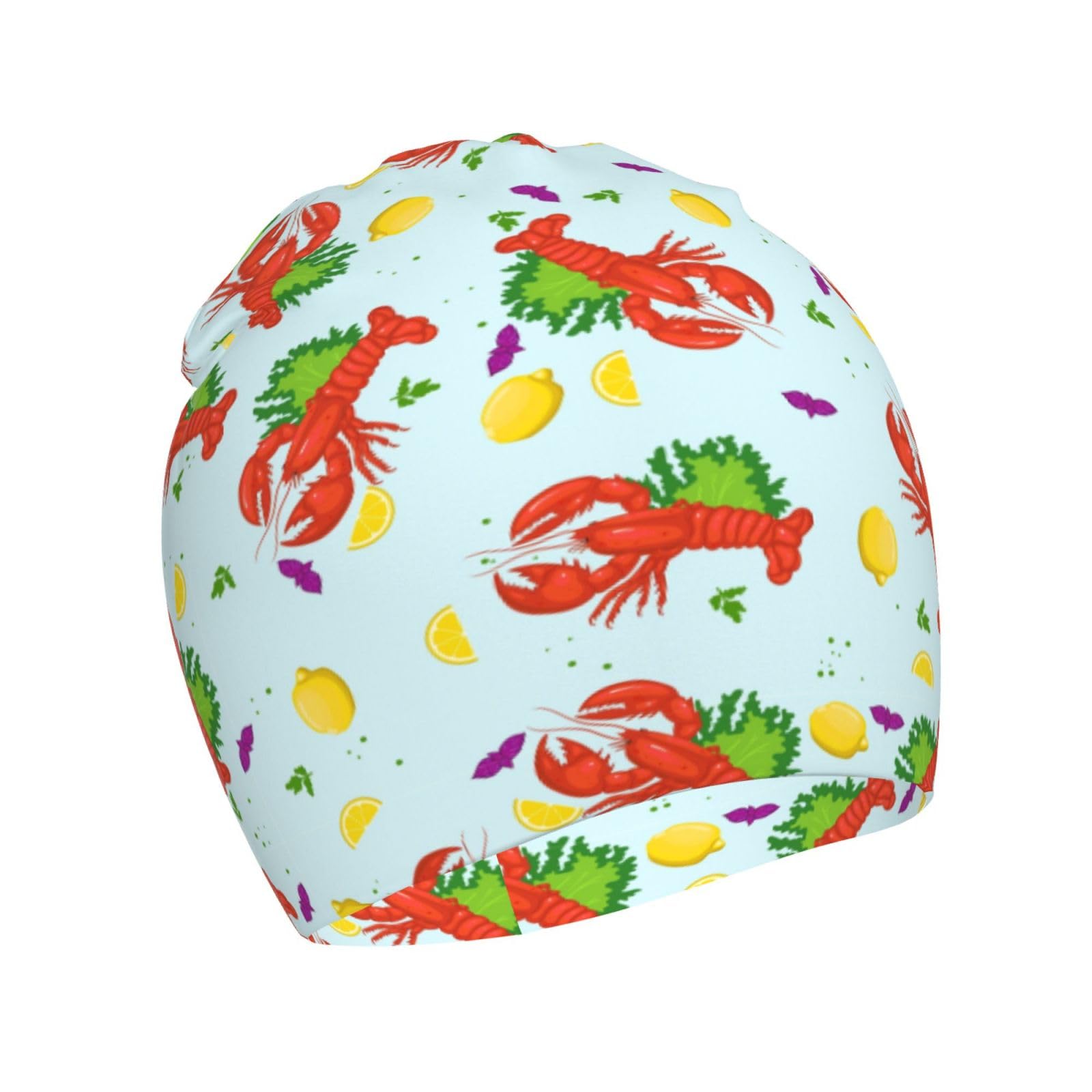 Cartoon Red Lobster and Lemon Print Kids Beanie Hats Warm Knit Beanie Cap Skull Caps Gifts Decor for Boys Girls