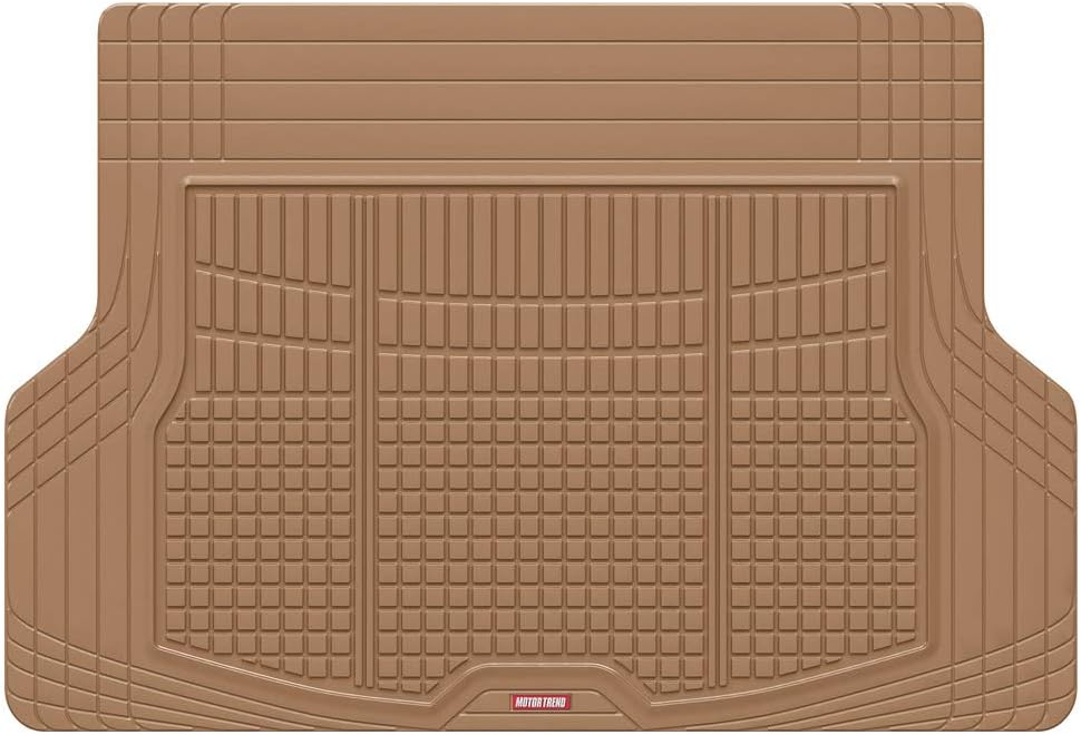Motor Trend FlexTough Beige Floor Mats for Cars & Cargo Mat Full Set - All Weather Front & Rear Rubber Automotive Floor Mats & Cargo Liner for SUV, Car, & Van - Interior Trunk Mat & Floor Cover