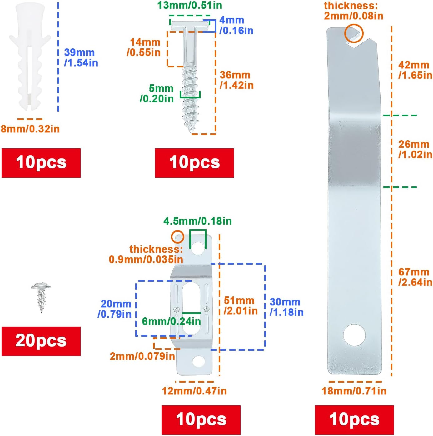10 Sets Security Picture Hangers for Cleats Extra Frame Lock 51x12x9mm/67x18mm/8x39mm/5x36mm