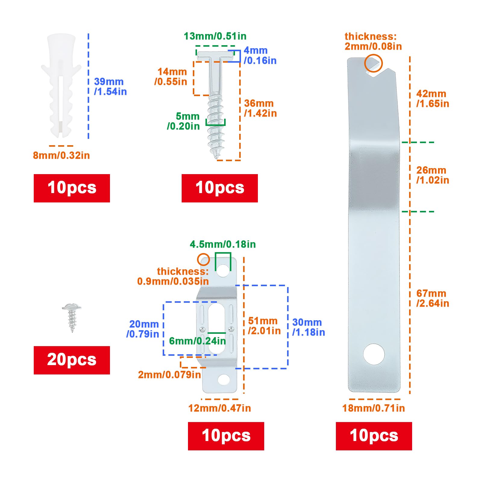 Briny River 10 Sets Security Picture Hangers for Cleats Extra Frame Lock 51x12x9mm/67x18mm/8x39mm/5x36mm - Image 3