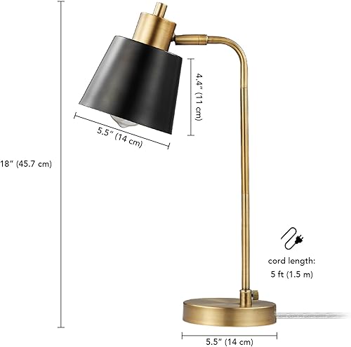 Miniatura 8 de Globe Electric 61000055 Lámpara de escritorio de 18 pulgadas, acabado de latón mate, pantalla de metal negro mate, junta de pivote, interruptor