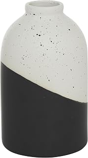 Deco 79 Ceramic Handmade Color Block Speckled Vase, 6" x 6" x 10", Black