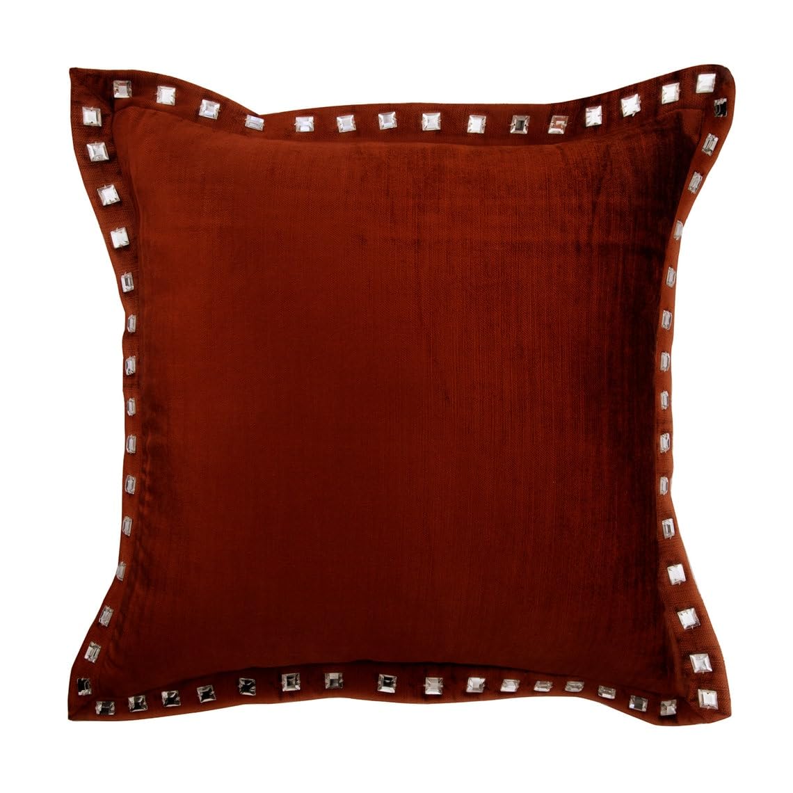 The HomeCentric Decorative Rust 20"x20" (Pack of 2, 50x50 cm (20"x20") Zippered Cushion Covers, Velvet Crystals Cushion Covers, Border Pattern, Solid Style - Rust Crystal Palace