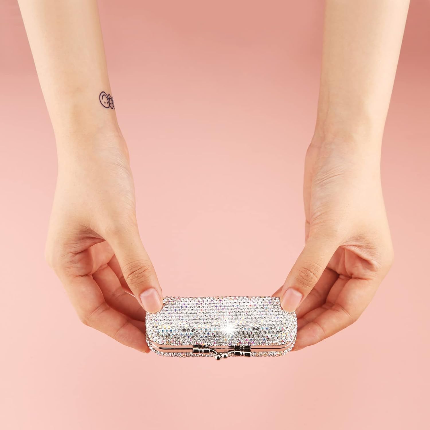 AsAlways Shiny Rhinestone Crystal Portable Lipstick Case with Mirror Portable Bling Diamonds Makeup Cosmetic Storage Holder for Travel Ladies Fashion - Image 6