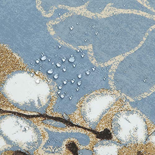 Bestripes Fabric Floral Shower Curtain, Long Blue Shower Curtain, Plant Branch And Gold Flower Border Print Shower Curtains For Bathroom Decor, 72" W X 78" H #TOP1