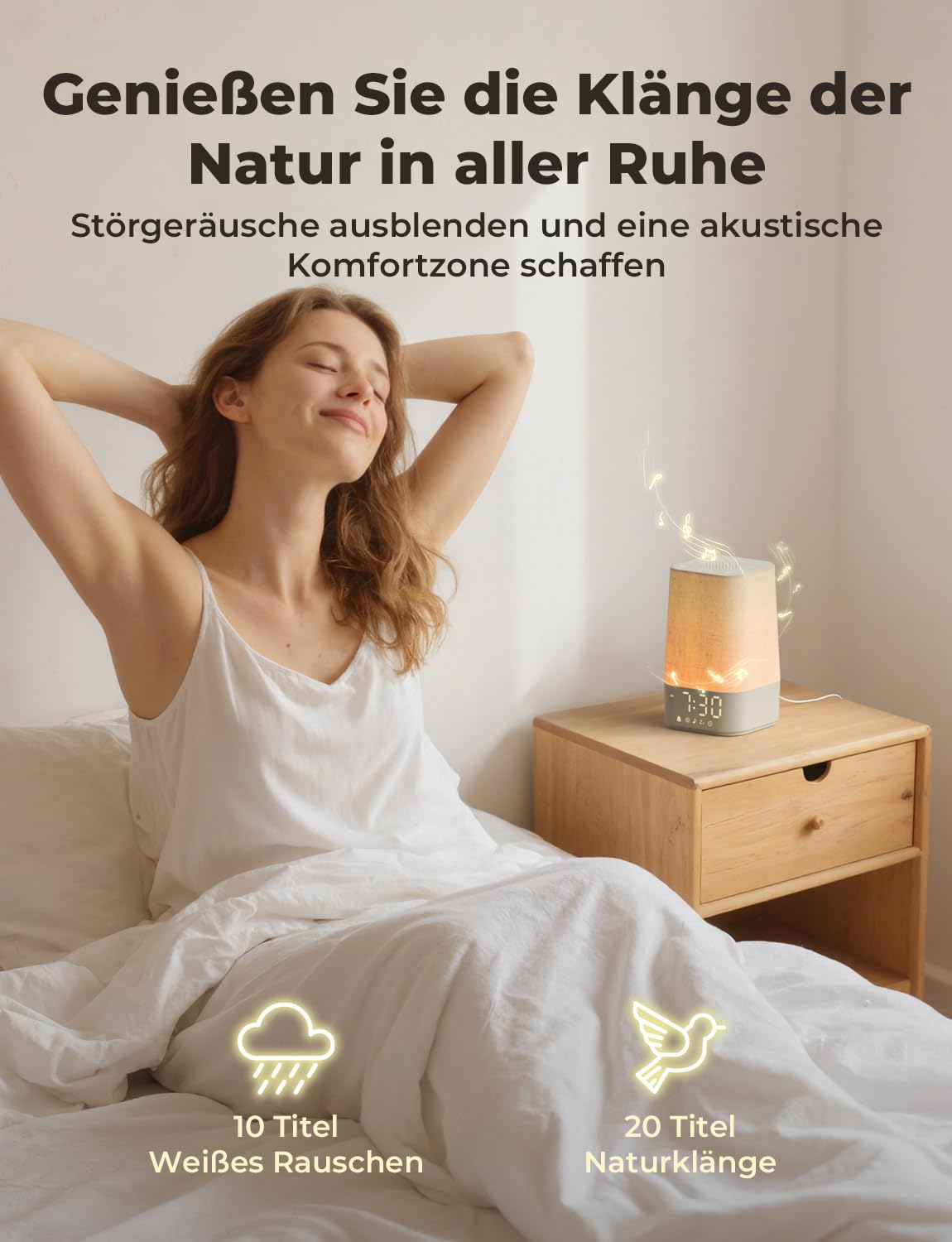 LIORQUE Tageslichtwecker Lichtwecker Wecker mit Licht Sonnenaufgang Wake Up Light Dimmbares Nachtlicht mit 20 Naturgeräuschen und 10 Weißrausch Lichtwecker Einschlafshilfe