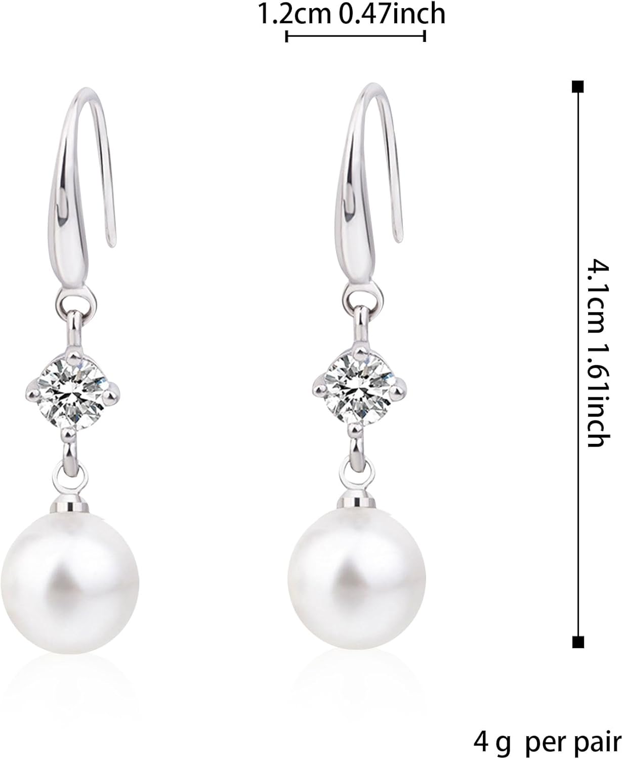 Pearl Dangling Drop Earrings for Women Rhinestone Pearl Dangle Earrings Wedding Bridal Jewelry - Image 5