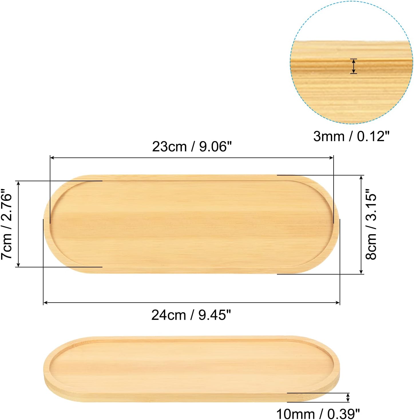 PATIKIL Plant Pot Saucer 9x3 Inch, 4 Pack Bamboo Oval Flower Drip Tray for Home Indoor image 2