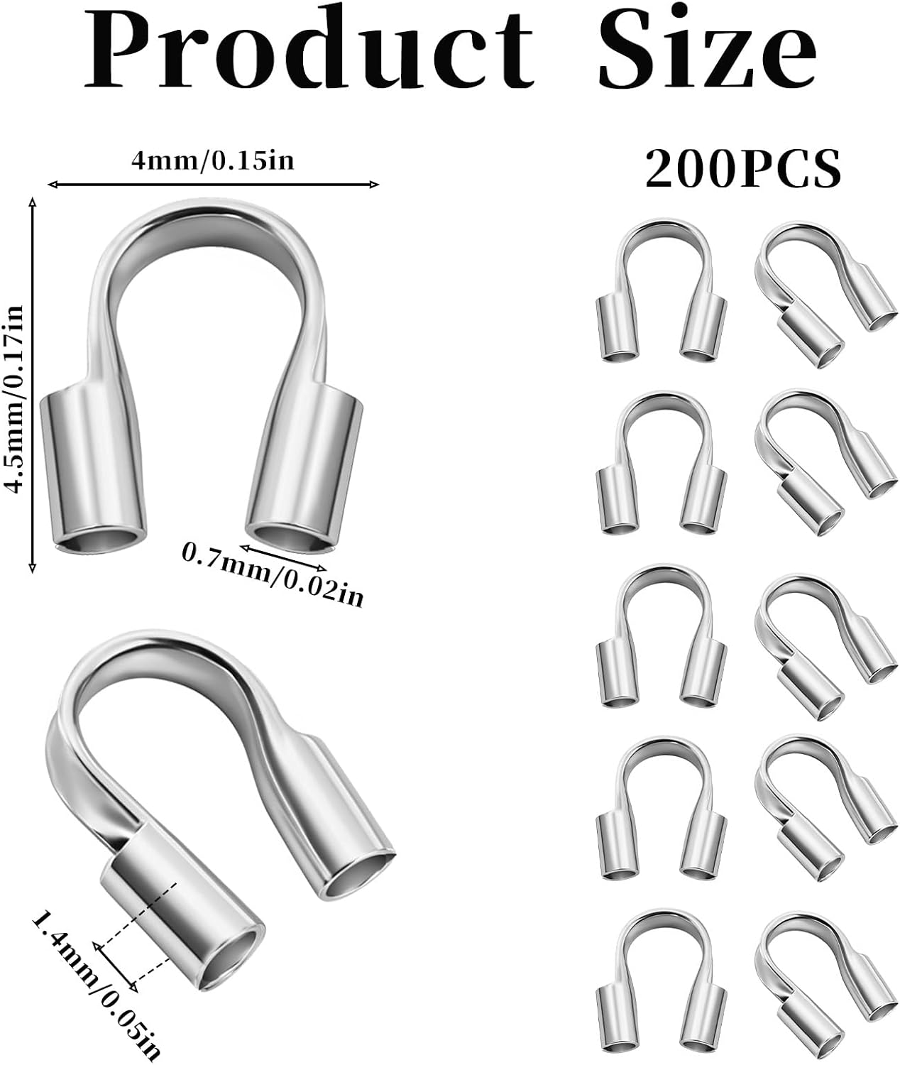 200 Pcs Wire Guardian Protectors, Silver U-Shape Cable Protector for Earring Bracelet Necklace Pendants Jewelry DIY Crafts Making, Hole 0.7mm