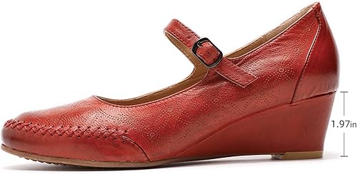 Miniatura 2 de Mona flying Women's Leather Wedges Mid Heel Round Toe Classic Office Shoes for Women Walking Dress Pumps