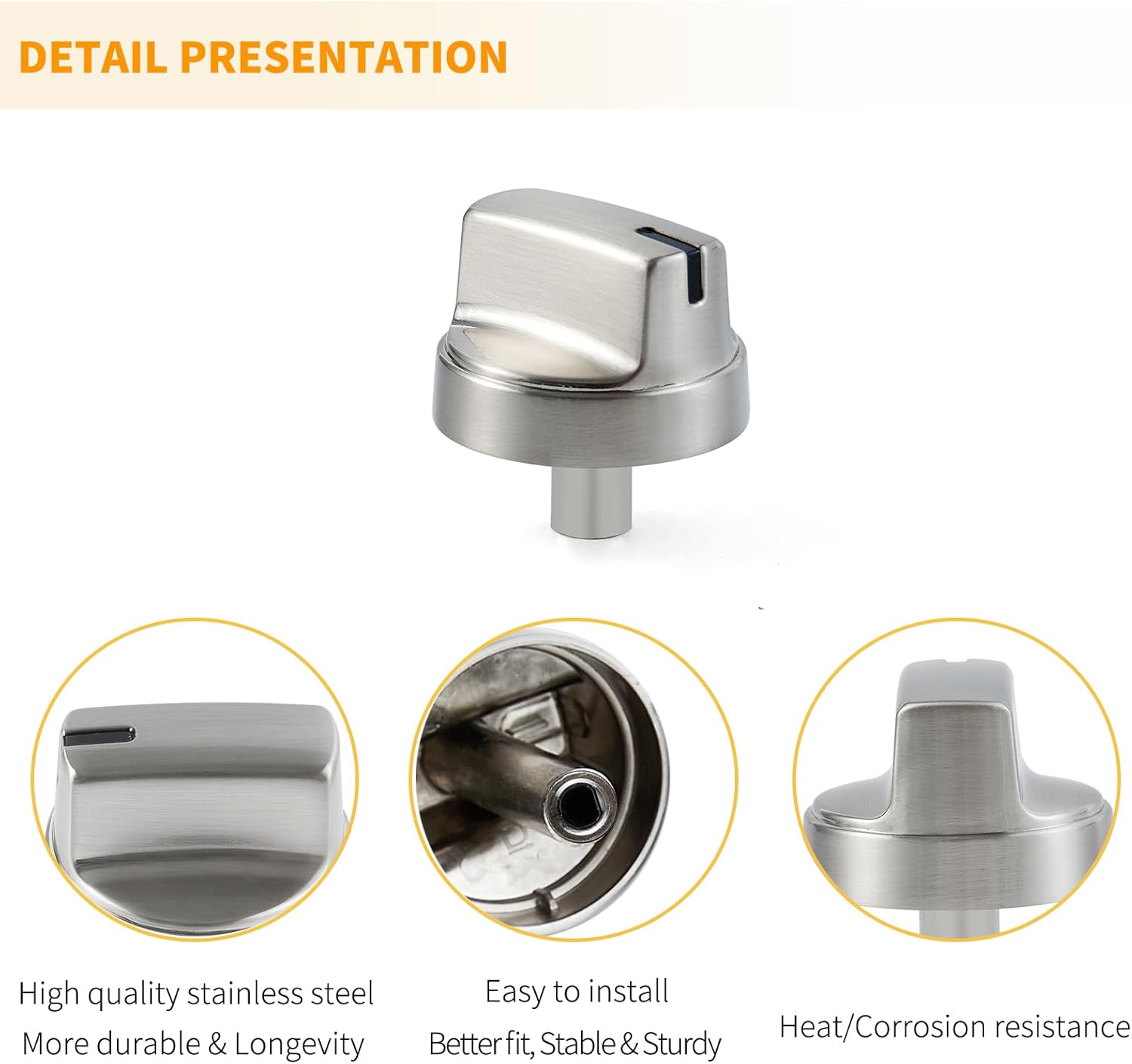 Allstare WB03X29354 Stove knobs Replacement for GE Stove Parts Stainless Steel Gas Cooktop Knobs PGP7030SL1SS PGP7036SL1SS GE Cafe Range Parts Burner Control Knob Oven Knobs 5 Pcs