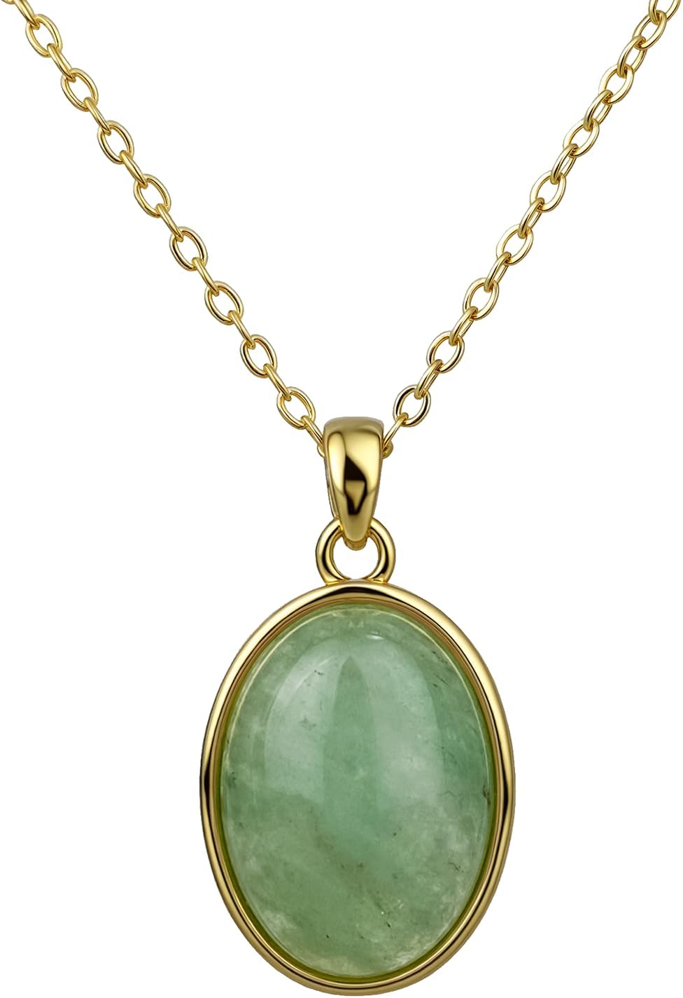 Oval Green Jade Necklace, Natural Gemstone Pendant Necklace for Women, Gold Plated Reiki Crystal Necklace Lucky Jewelry