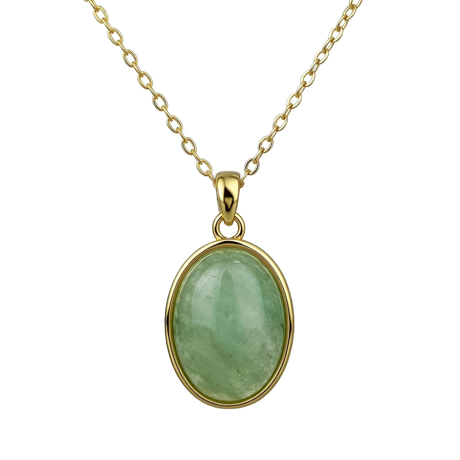 Oval Green Jade Necklace, Natural Gemstone Pendant Necklace for Women, Gold Plated Reiki Crystal Necklace Lucky Jewelry