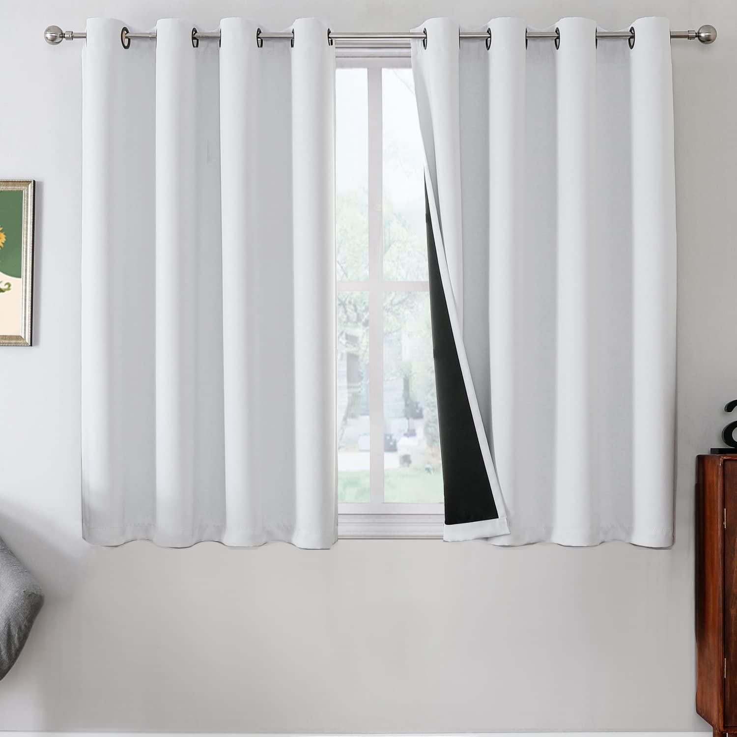 100% Blackout Curtain 2 Panels, Heat and Full Light Blocking Drapes with Grommets for Bedroom,Thermal Insulated Window Treatment Drapes for Living Room(Greyish White, 52Wx45L)