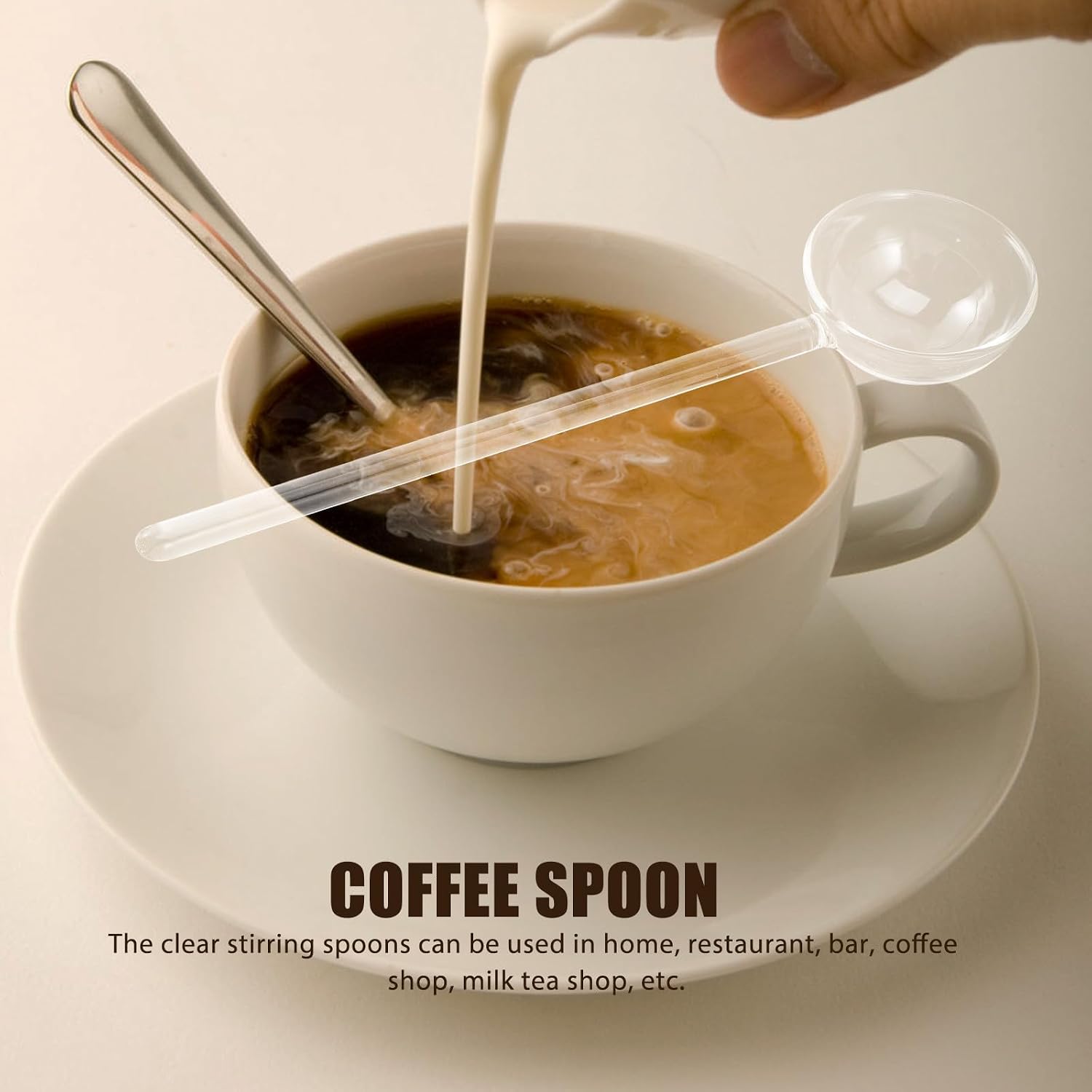 6pcs Heat Resistant Long Handle Glass Spoons Borosilicate Dessert Coffee Stirring Spoons for Home and Restaurant Use