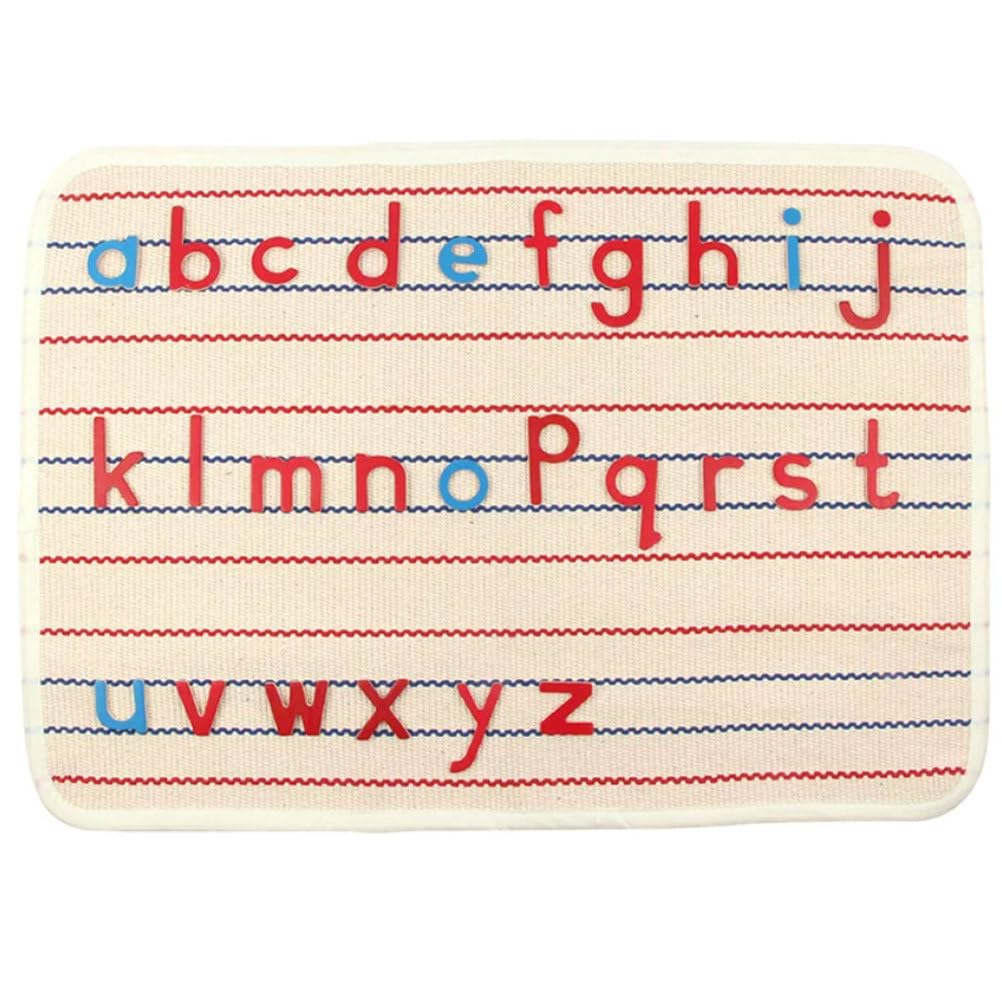 Alfabet Ruchomy Montessori - Drewniane Małe Litery z Pudełkiem i Matą, Czerwone Spółgłoski i Niebieskie Samogłoski