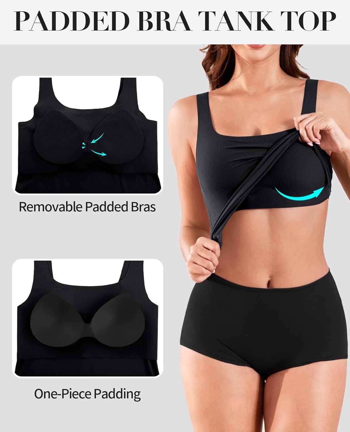 V FOR CITY Women Built in Bra Tank Top Ribbed Square Neck Camisole Tops Summer Cami Shirts - Image 5