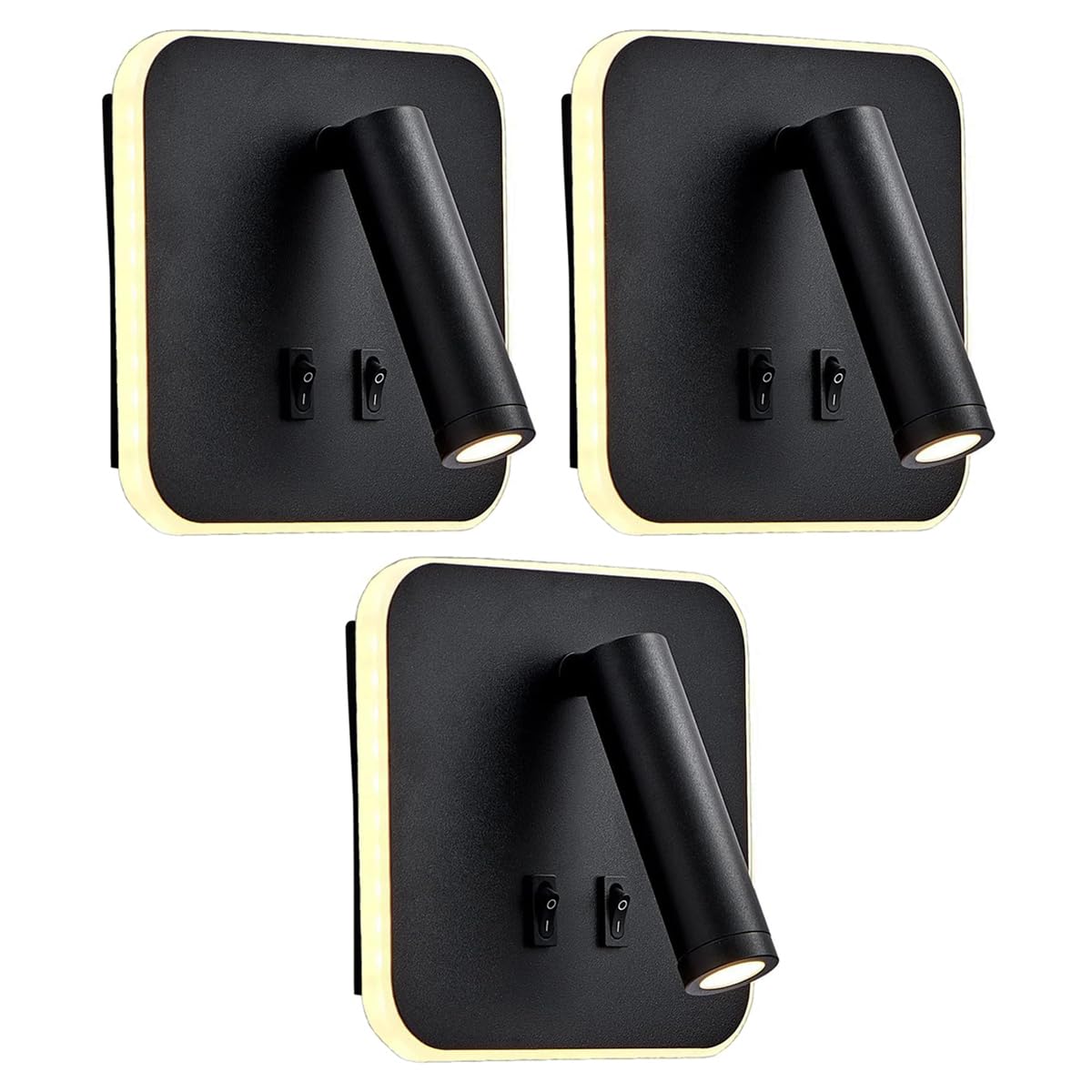 3 Arandela Cabeceira Quarto Com Interruptor LED Direcionável Preto
