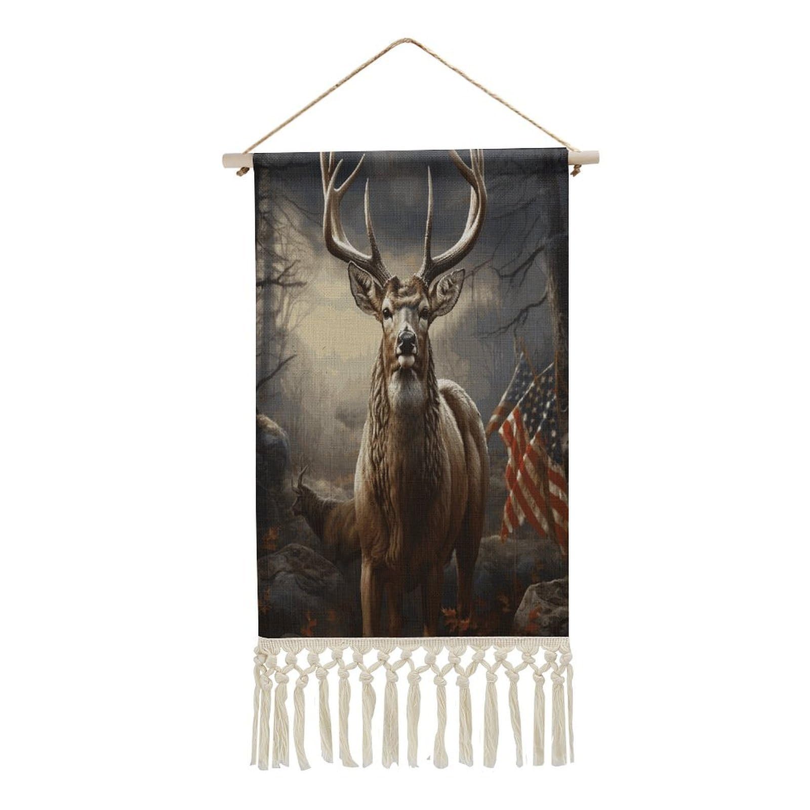 FekiLoot Deer Hunting Season Wall Art Poster Hanger Frame Vertical Tassel Tapestry Cotton Linen Hanging Poster Decorative Wall Art Prints Vintage Wall Art Decor for Home Bedroom Living Room Office