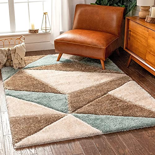 Image of Urban Modern Decor Features 3x5 Feet Modern Soft Shaggy Carpet Thick, Fluffy & 2 inch Pile Shag Rug for Your Kids Room, Bedroom & Livingroom(3x5 feet, Ivory & SkyBlue Tri)