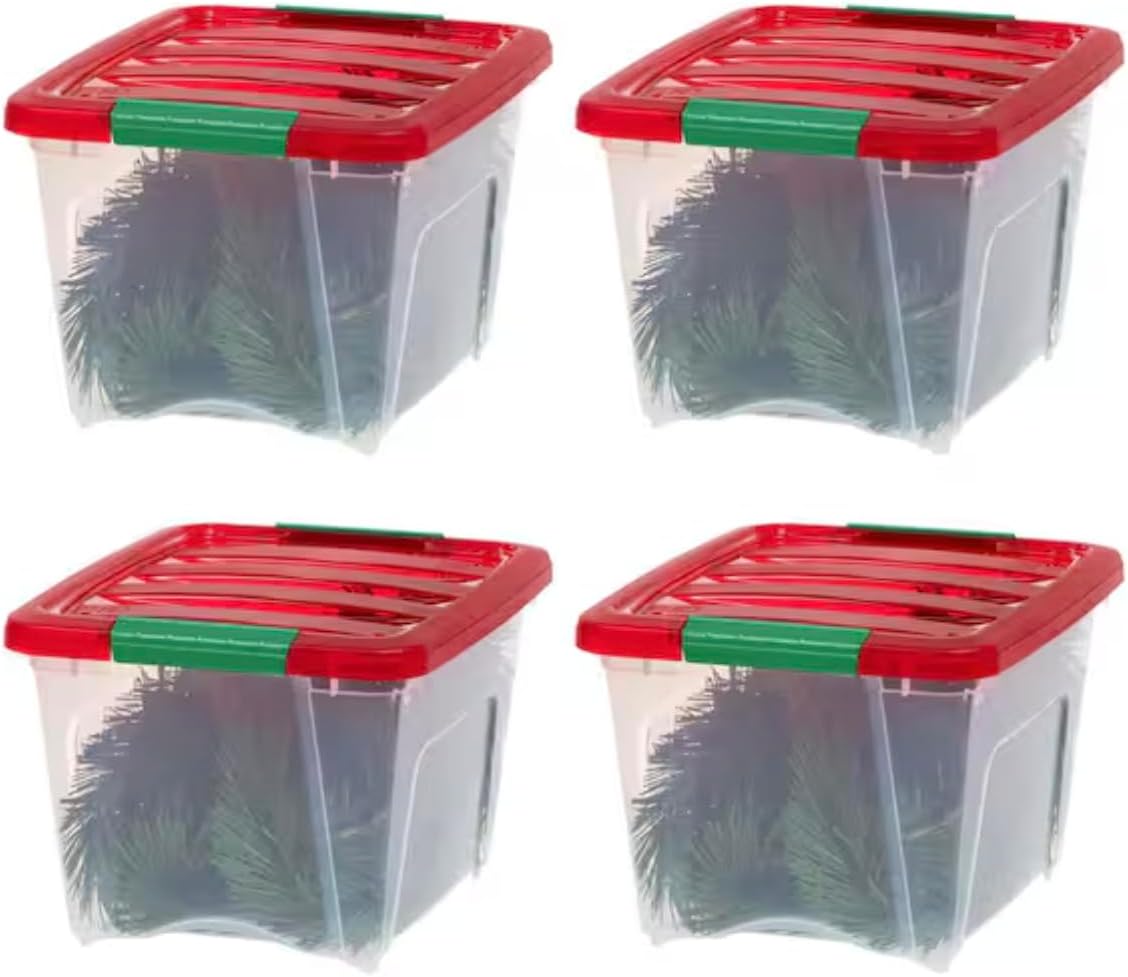 54 qt. Storage Buckled Clear Box with Red Lid (4-Pack) UJ06980