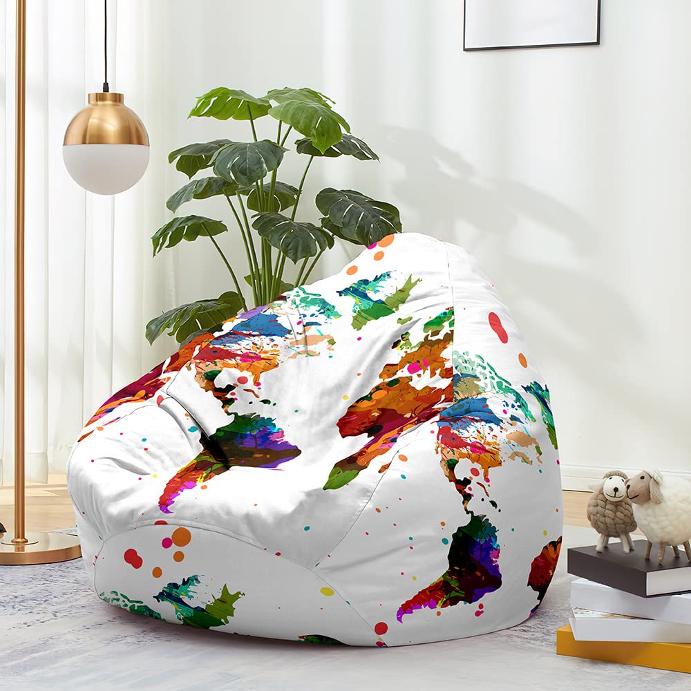 Treer Pouf Poire Sans Garnissage Pour Adulte, Enfants, Géant Fauteil Poire Sans Remplissage, Dessin Animé Imprimé De Tracteur Confortable Housse De Pouf Poire, Chaise De Salon (80x90 Cm,Tracteur