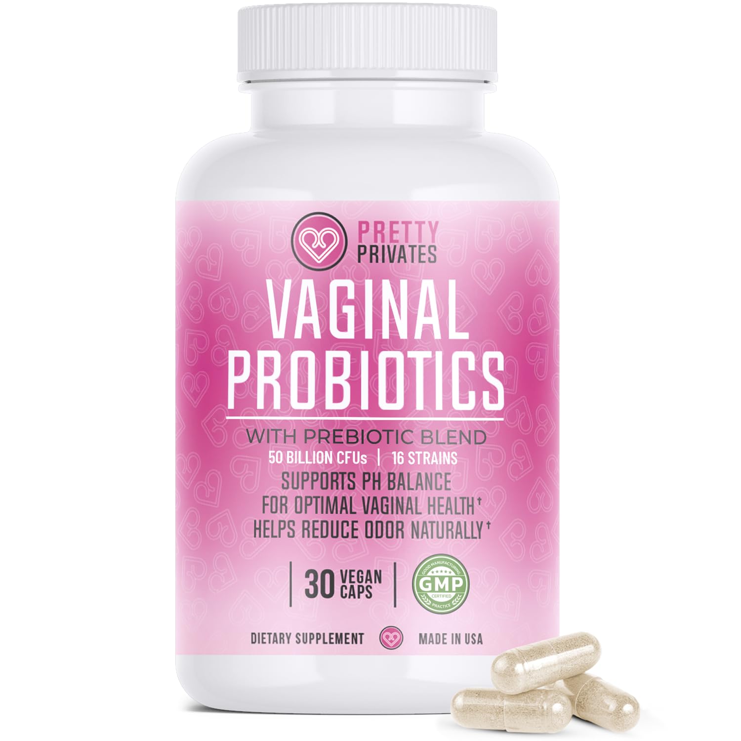 Pretty Privates Female Vaginal Probiotics for Women pH Balance with Prebiotics & Lactobacillus Blend – Womens Probiotic for Vaginal Health & BV - pH Vitamins - Healthy Viginal Odor & Flora