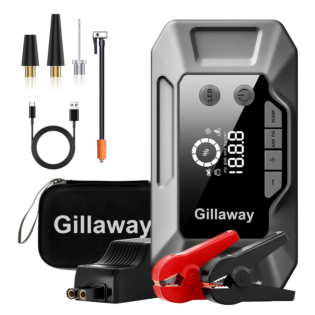 Q11 4500A Car Jump Starter with Air Compressor Combo 150PSI, Portable Car Battery Jump Starter Battery Pack (10L Gas/8.0L Diesel), ChargerTire Inflator LED Light