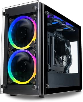 Computer Upgrade King Stratos SFF Gaming PC Case Mini-ITX, SFX PSU, PCIe 4.0 Riser, 240mm AIO Ready, with 4X PWM ARGB Fans 600-2000rpm + Controller, Triple-Slot 125mm GPU Support