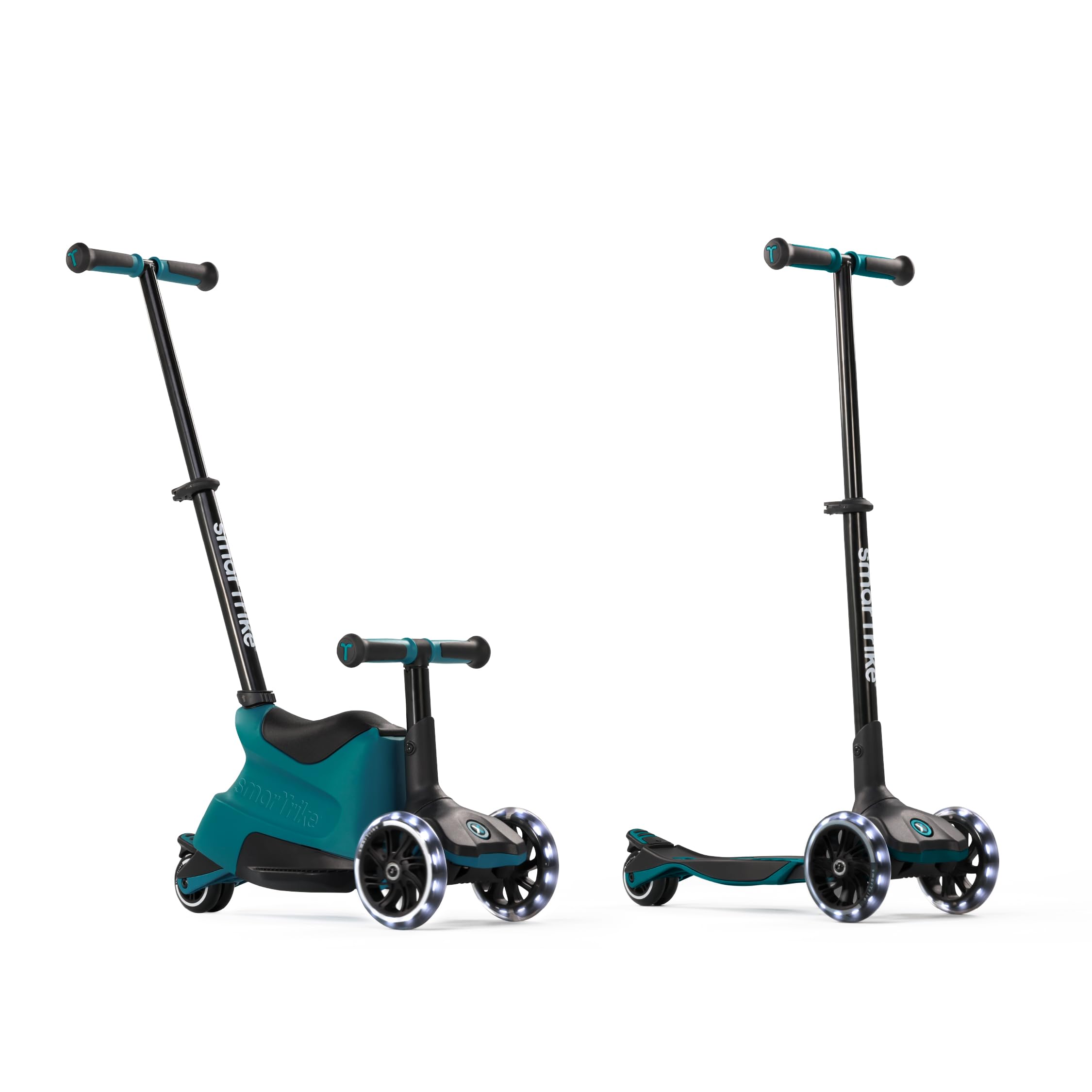 Smartrike Xtend Ride-on Plus Toddler Scooter, Teal – From 12+ Months to 12+ Years – Foldable, XL LED Wheel, Extendable Footboard – 5-in-1 Versatile 3-Wheel Scooter with Storage Box