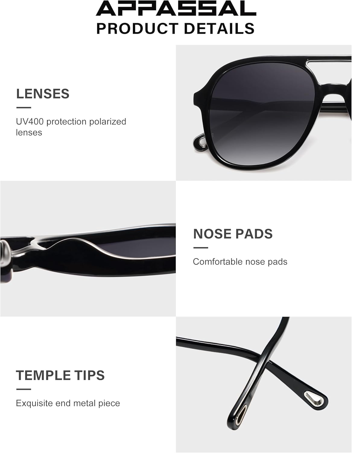 Retro Polarized Aviator Sunglasses Womens Men Vintage Double Bridge Square Sun Glasses AP3606 - Image 3