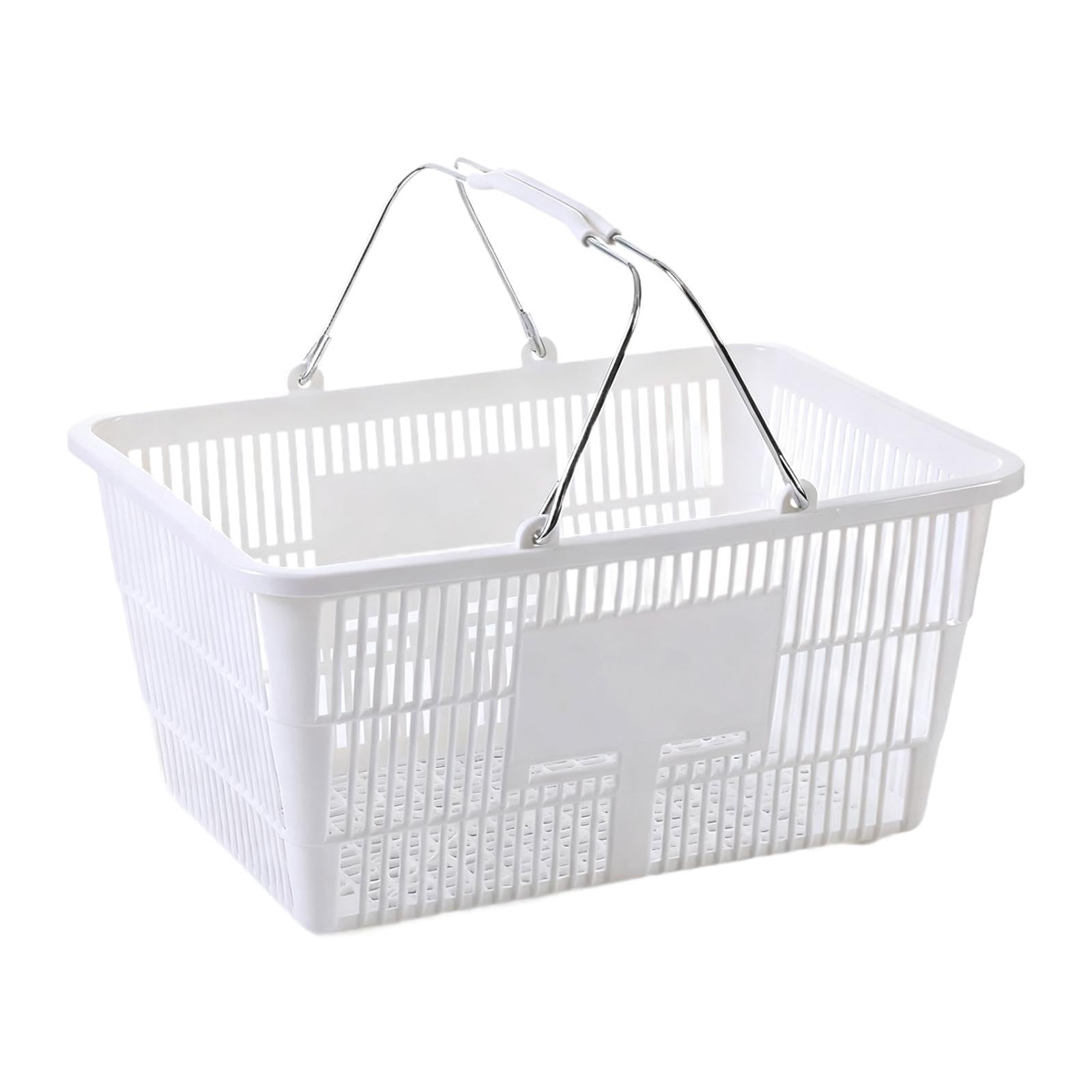 Einkaufskorb mit Griff, Tragbarer, Leichter Metallkorb, Aufbewahrungskorb, Supermarkt Organizer für Lebensmittel, Obst, Badezimmer, Weiß