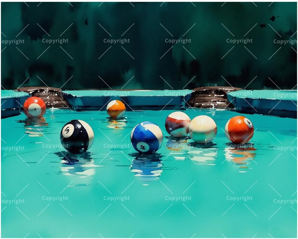 Pool Table Paint by Numbers Kit for Adults - DIY Billiard Balls and Pocket Scene Painting on Canvas 12X16IN framed, Acrylic Paint Set, Suitable for Beginners, Art for Home Decoration or Gifts