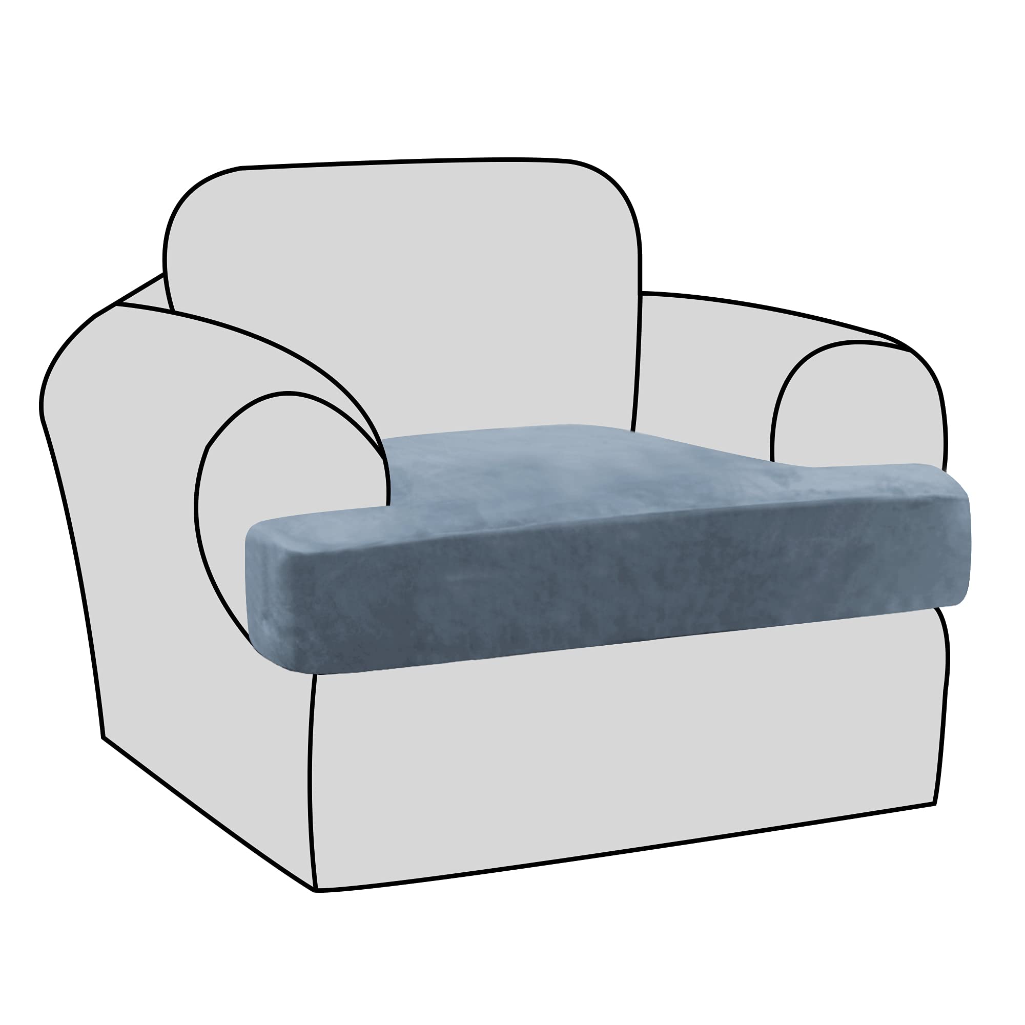 H.VERSAILTEX Stretch Velvet T Cushion Chair Covers for Living Room Armchair Sofa Cover Couch Cover Slipcover T Cushion Seat Cover Stay with Elastic Bands, Stone Blue
