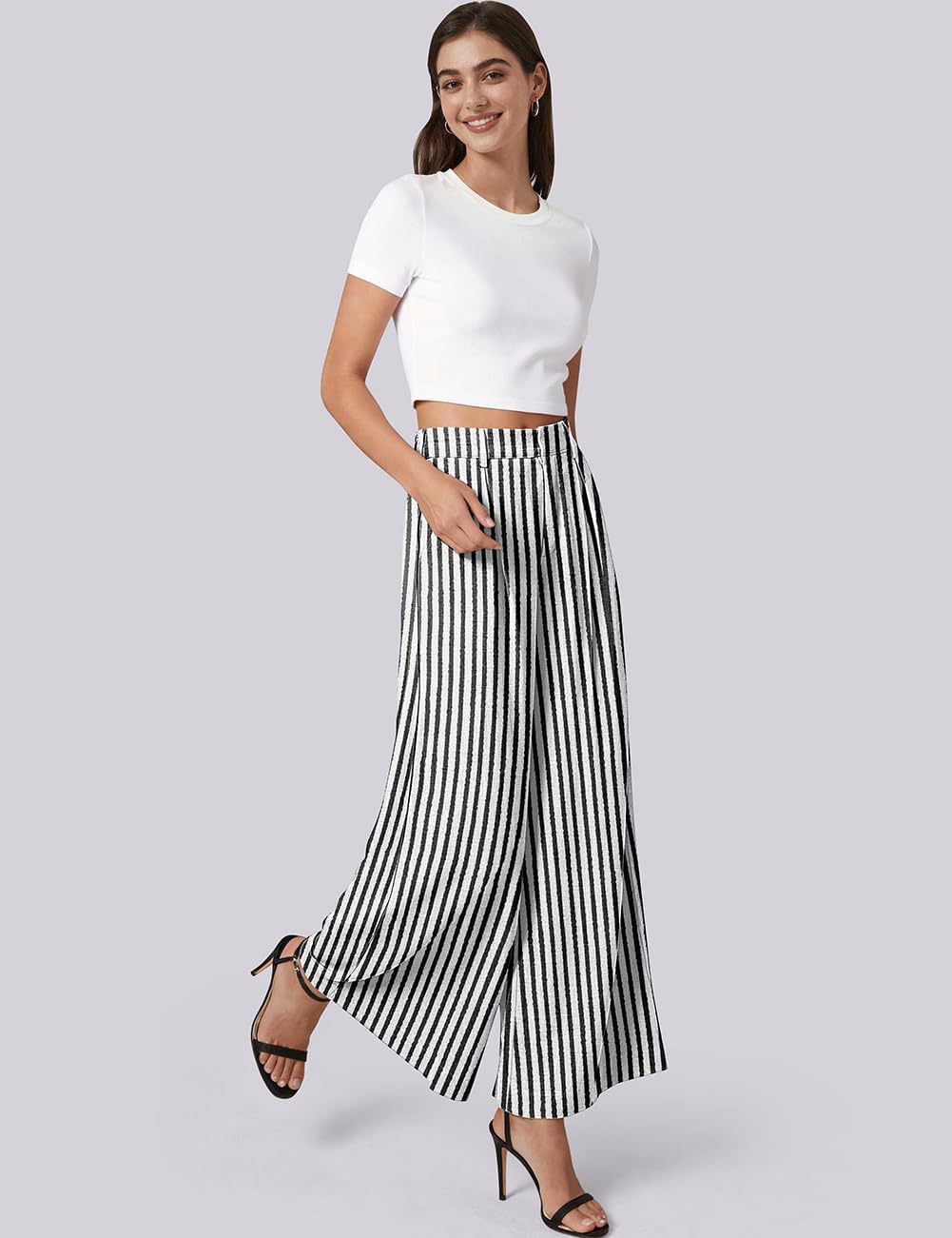 TARSE Womens Linen Palazzo Pants 2026 High Waist Wide Leg Printed Pleat Pants Woman Flowy Dressy Casual Pockets Trousers
