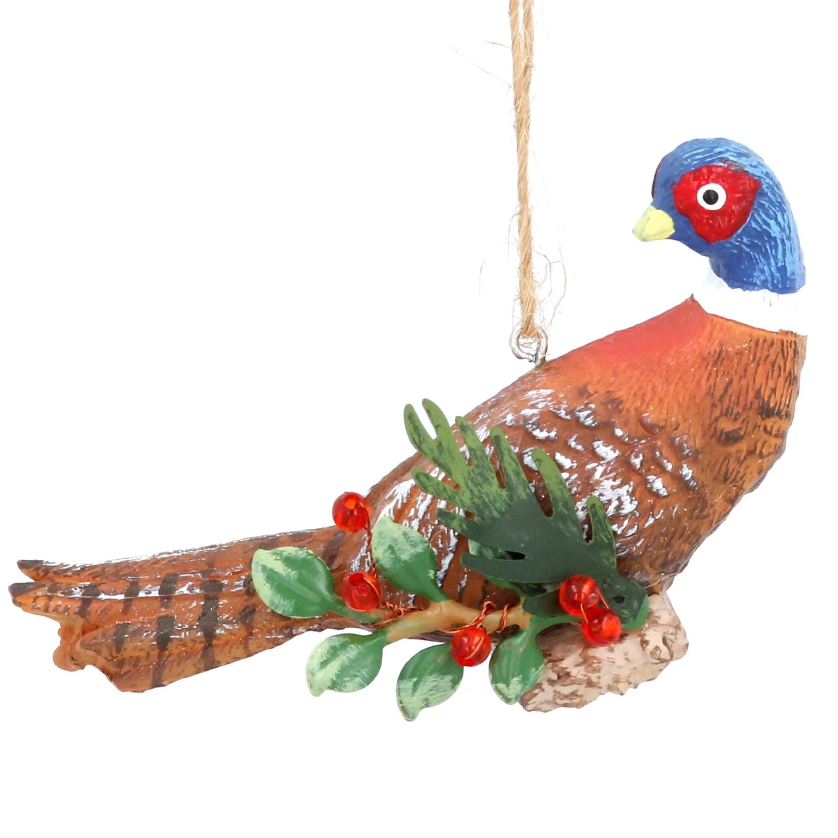 Gisela Graham Resin Pheasant Decoration On A Holly Log