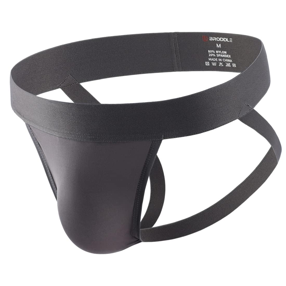 Broddle Men's Dark Gray Jockstrap Stretchy Nylon Pouch Workout Performance Athletic Supporters For
